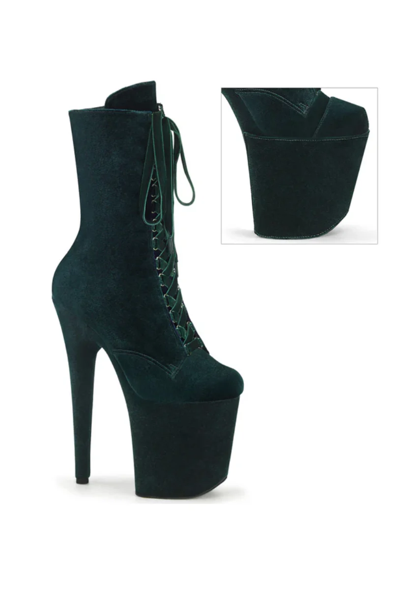 Pleaser USA Flamingo-1045VEL 8inch Boots + Protectors - Emerald Green Velvet - Image 3