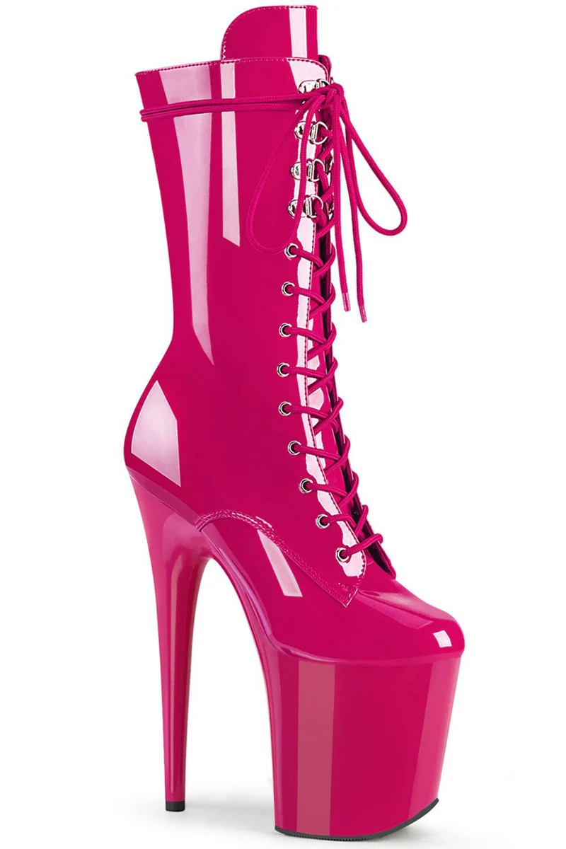 Pleaser USA Flamingo-1050 8inch Boots - Patent Hot Pink
