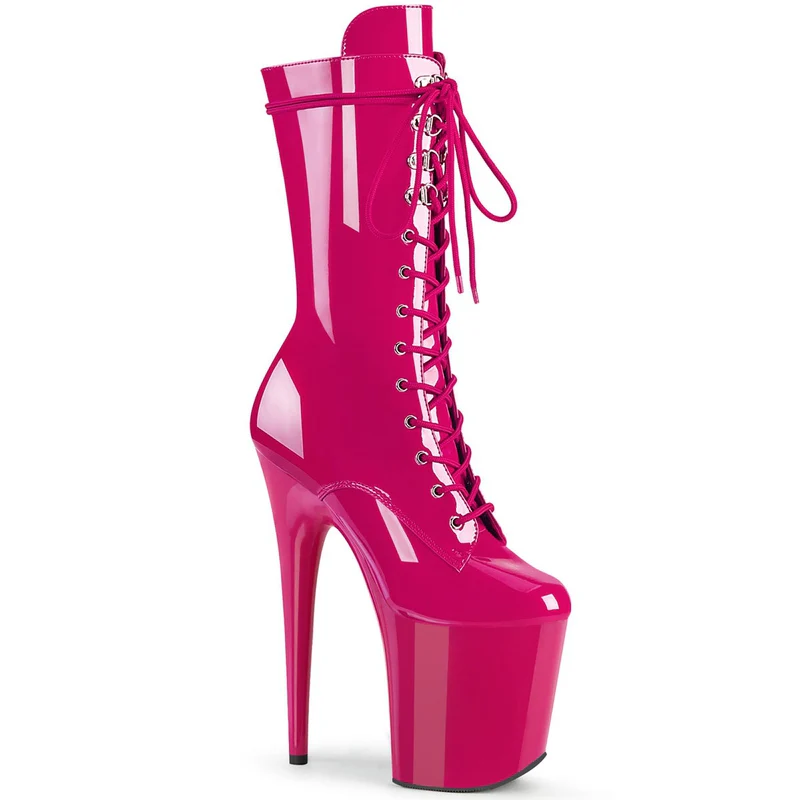 Pleaser USA Flamingo-1050 8inch Boots - Patent Hot Pink - Image 6