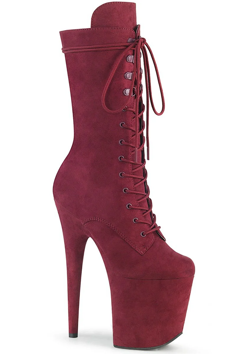 Pleaser USA Flamingo-1050FS Faux Suede 8inch Boots - Burgundy (UK2 ONLY)