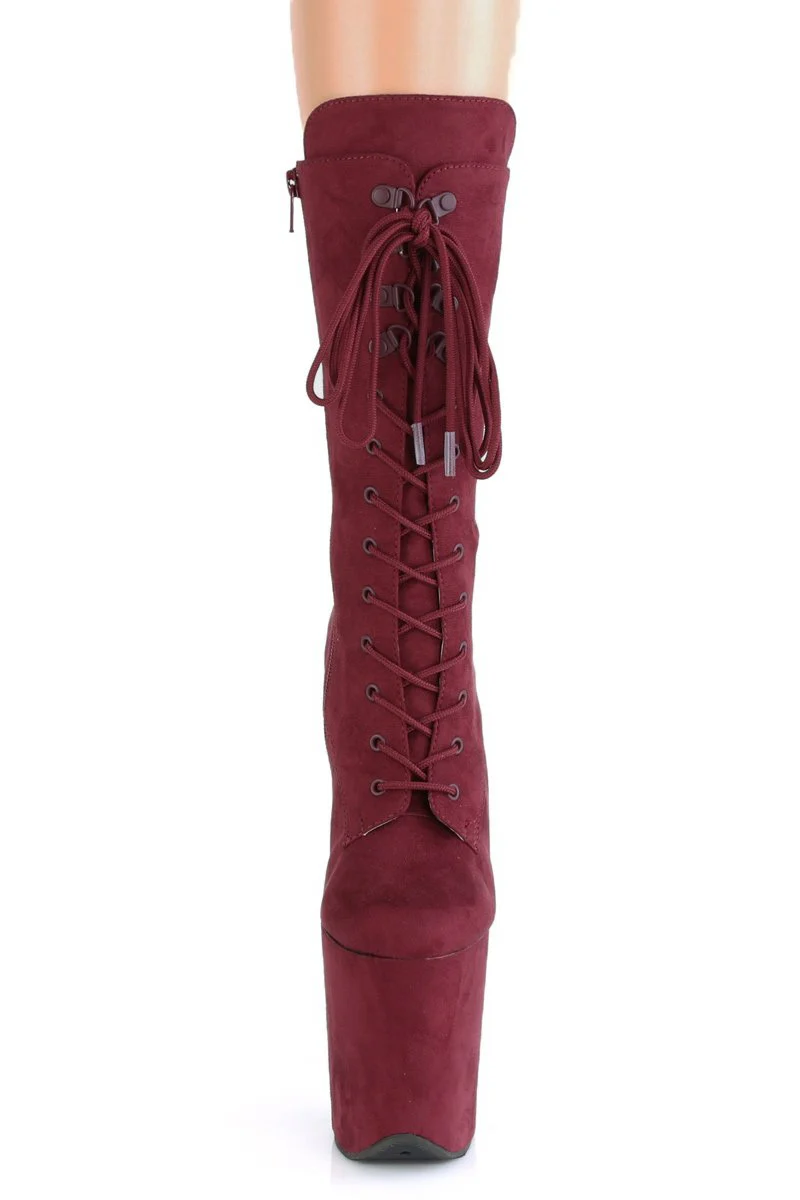 Pleaser USA Flamingo-1050FS Faux Suede 8inch Boots - Burgundy (UK2 ONLY) - Image 2