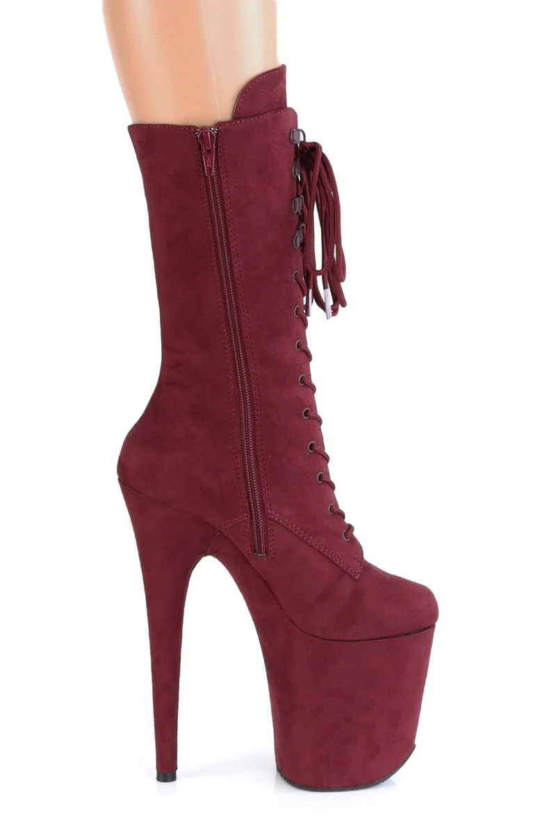 Pleaser USA Flamingo-1050FS Faux Suede 8inch Boots - Burgundy (UK2 ONLY) - Image 3
