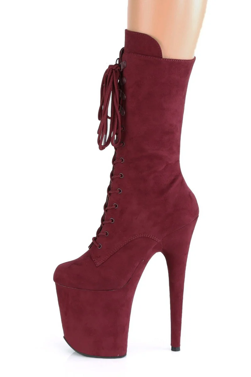 Pleaser USA Flamingo-1050FS Faux Suede 8inch Boots - Burgundy (UK2 ONLY) - Image 4