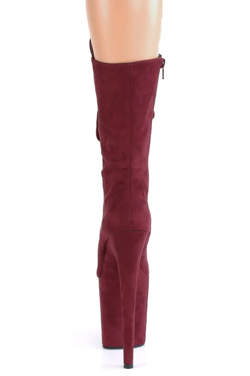 Pleaser USA Flamingo-1050FS Faux Suede 8inch Boots - Burgundy (UK2 ONLY) - Image 5