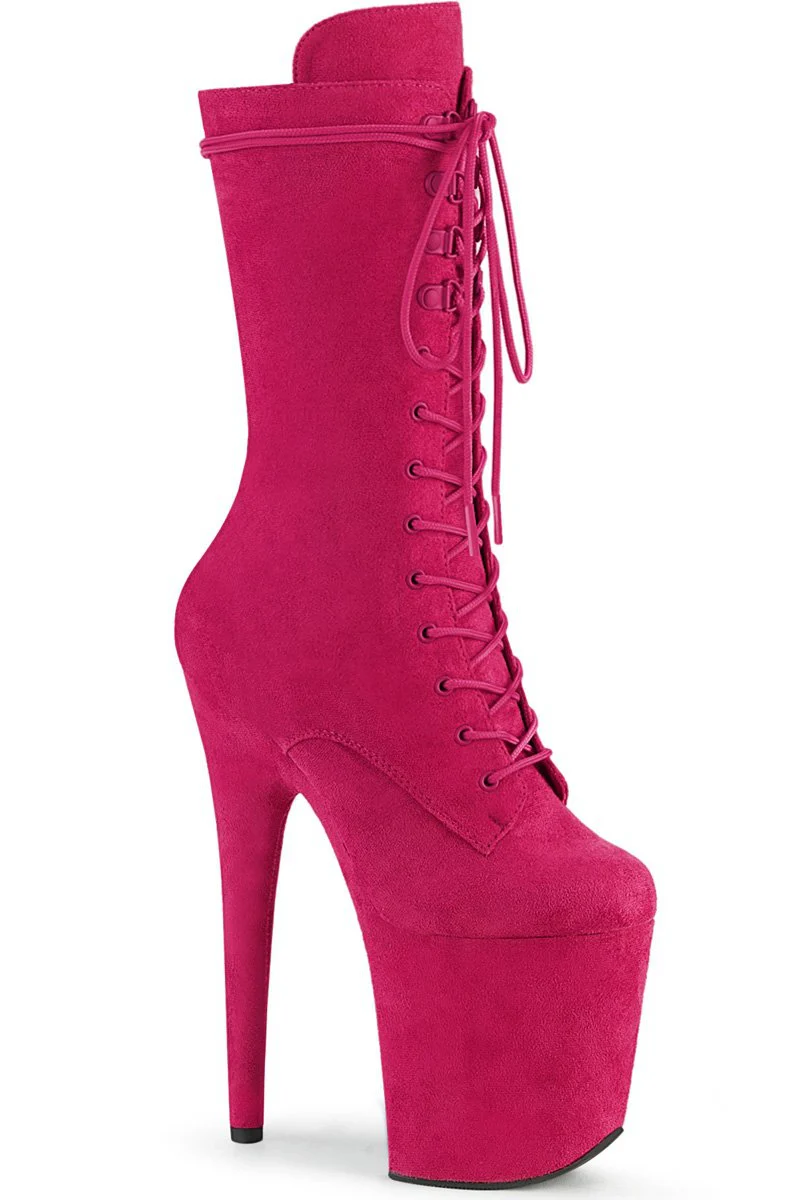 Pleaser USA Flamingo-1050FS Faux Suede 8inch Boots - Hot Pink