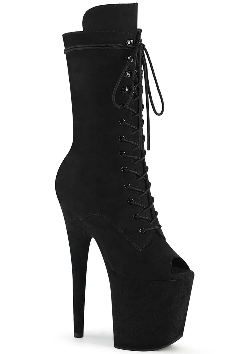 Pleaser USA Flamingo-1051FS Faux Suede 8inch Peep Toe Boots - Black