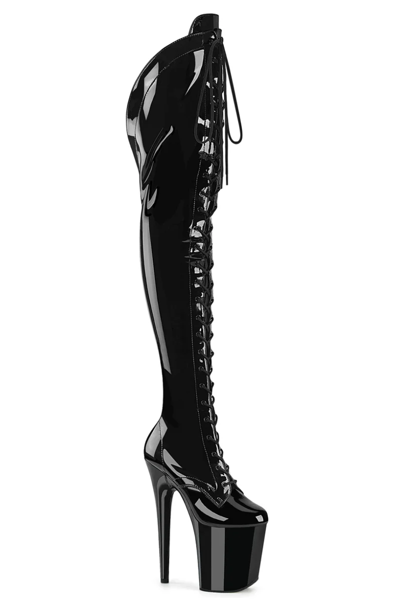 Pleaser USA Flamingo-3014 8inch Over Knee Boots - Patent Black