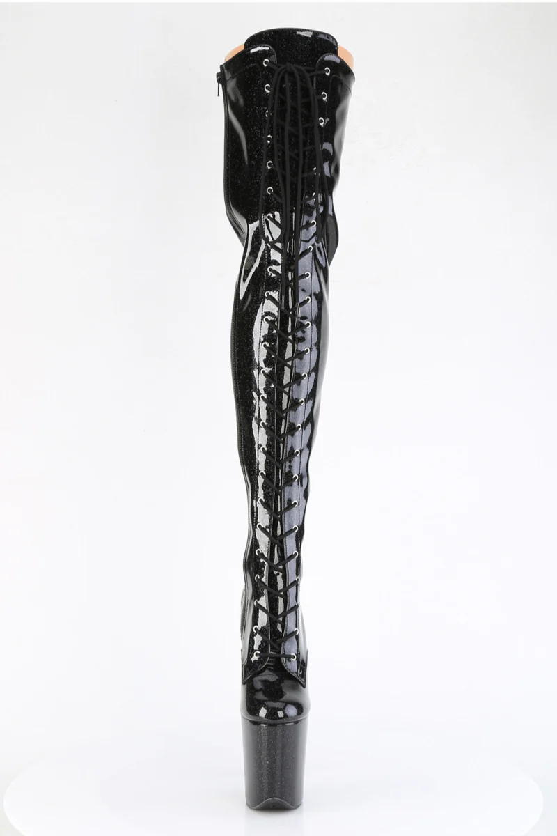 Pleaser USA Flamingo-3020GP 8inch Boots - Black Glitter - Image 2