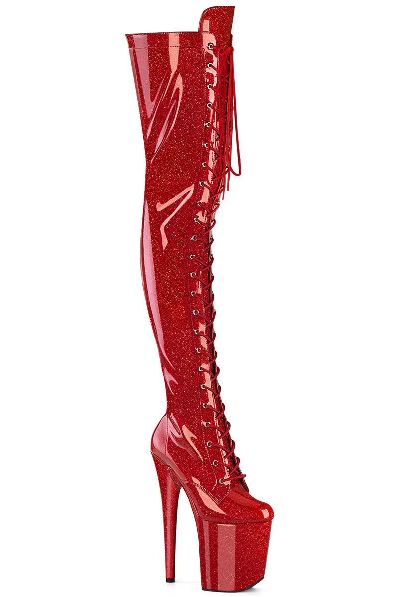 Pleaser USA Flamingo-3020GP 8inch Boots - Ruby Glitter