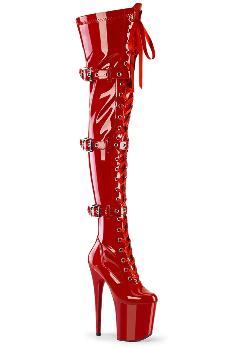 Pleaser USA Flamingo-3028 8inch Thigh High Boots - Patent Red