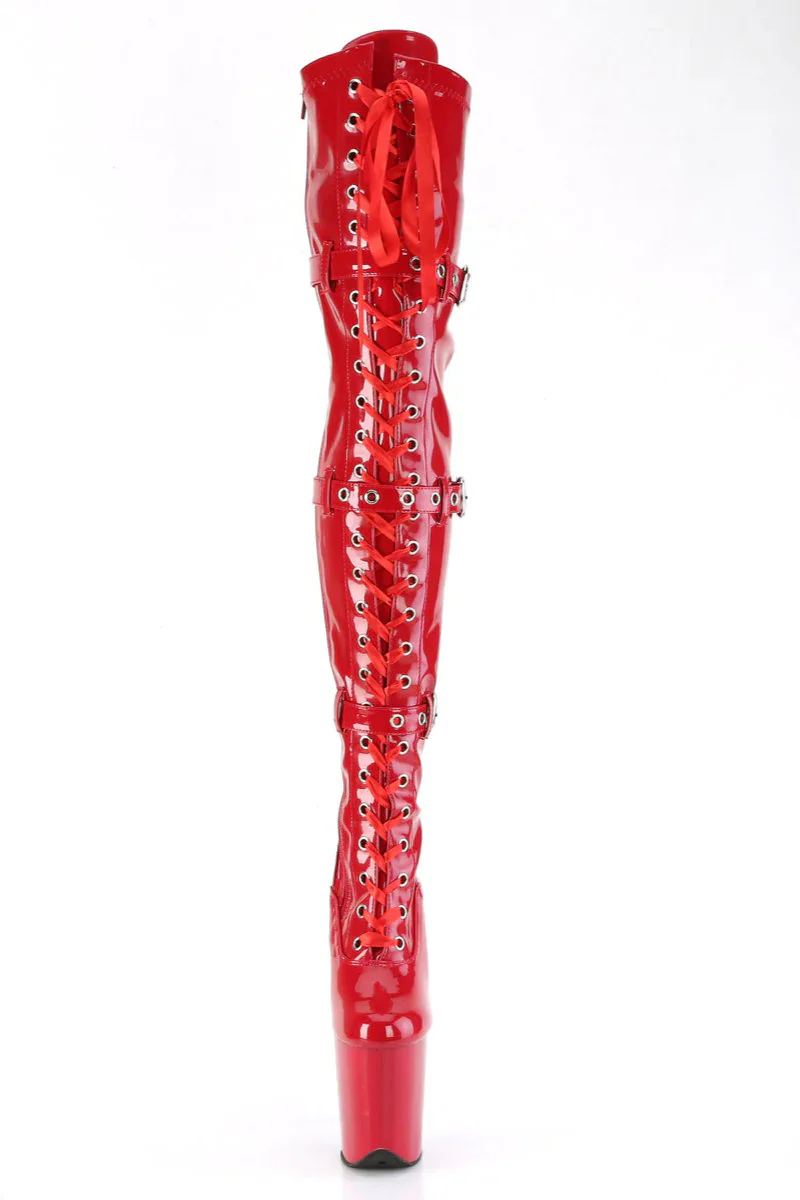 Pleaser USA Flamingo-3028 8inch Thigh High Boots - Patent Red - Image 2