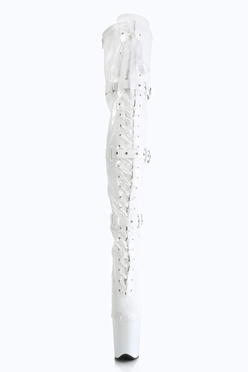 Pleaser USA Flamingo-3028 8inch Thigh High Boots - Patent White - Image 2