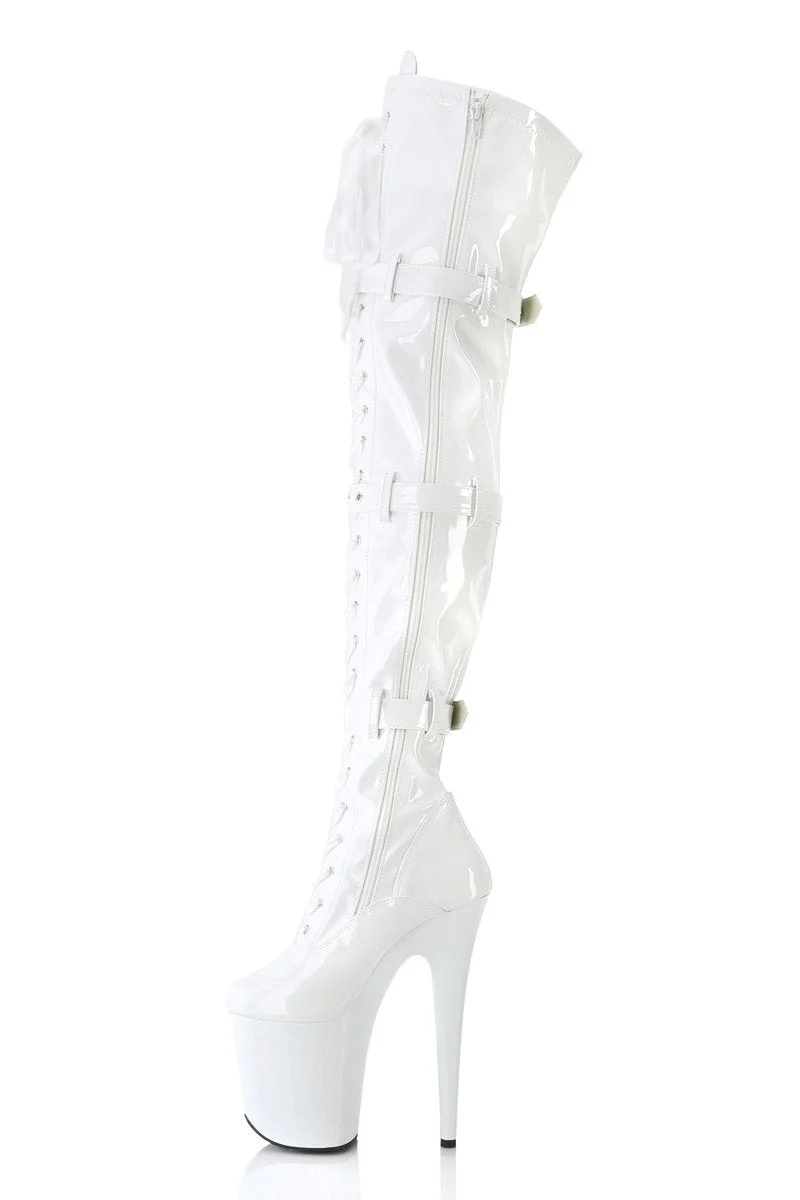 Pleaser USA Flamingo-3028 8inch Thigh High Boots - Patent White - Image 3