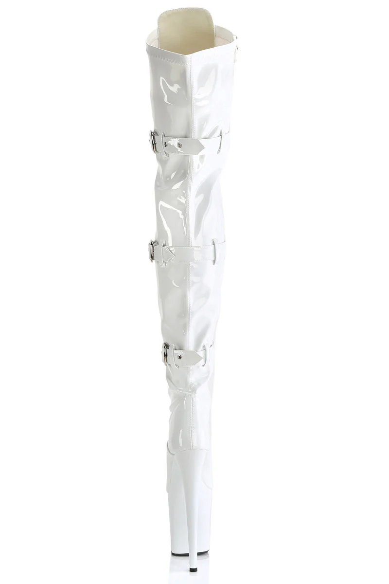 Pleaser USA Flamingo-3028 8inch Thigh High Boots - Patent White - Image 4