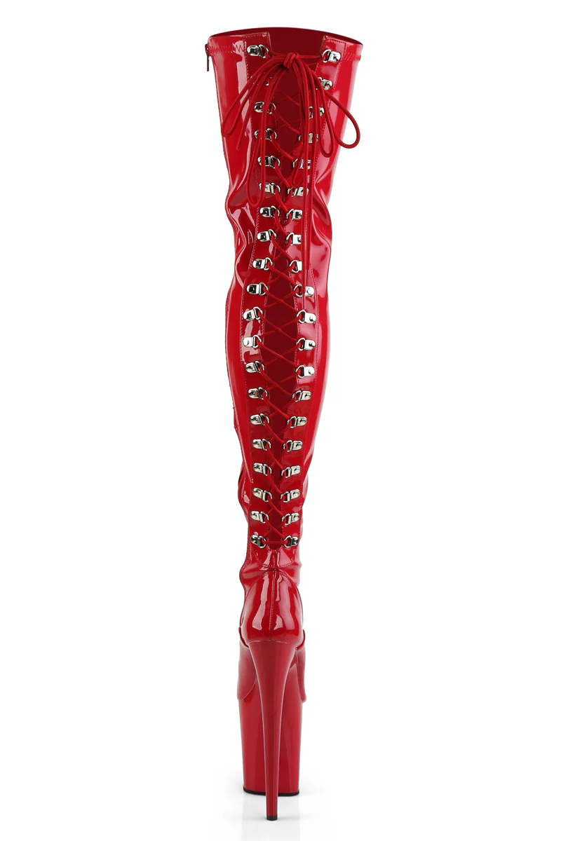 Pleaser USA Flamingo-3063 8inch Thigh High Boots - Patent Red - Image 4