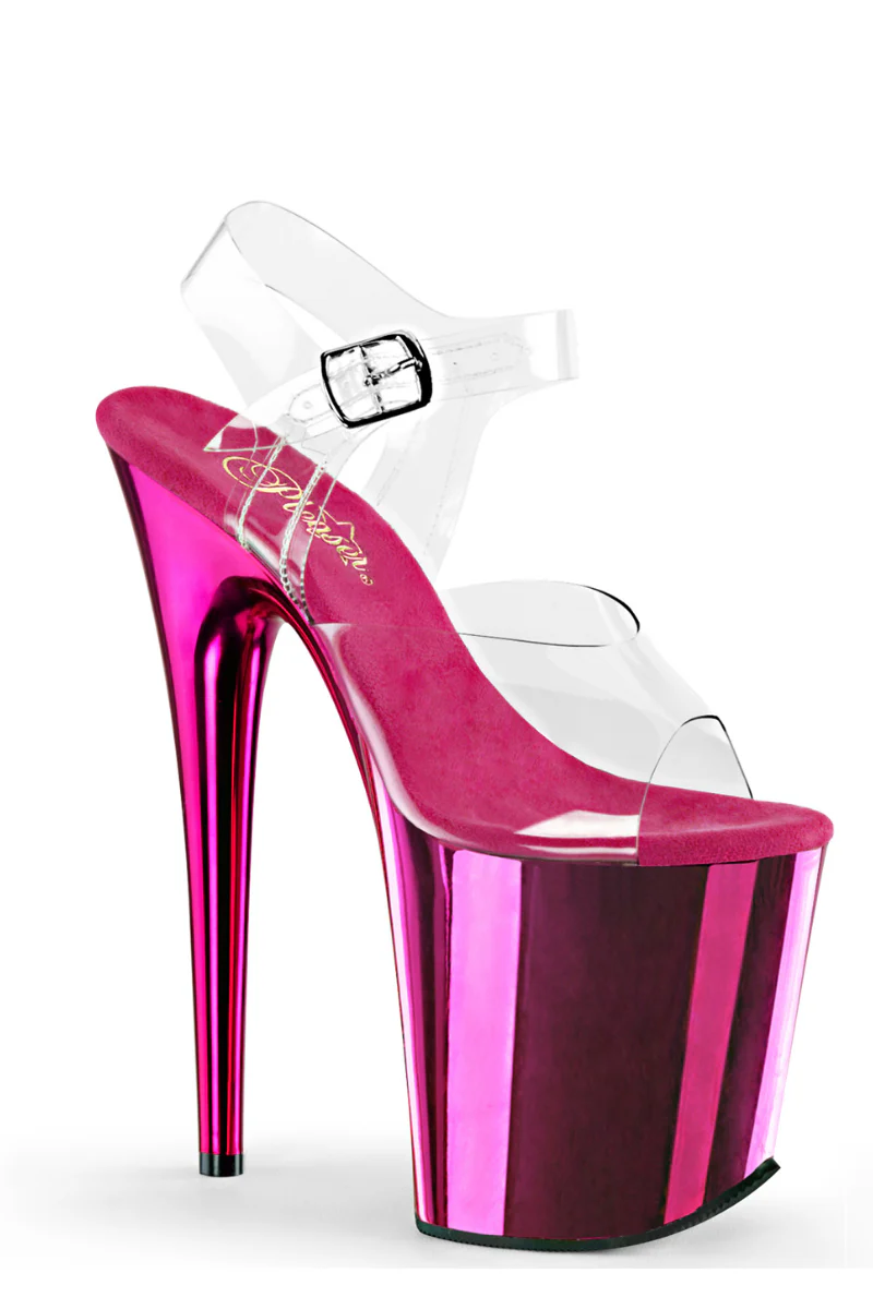 Pleaser USA Flamingo-808 8inch Stilettos - Hot Pink Chrome - Image 3