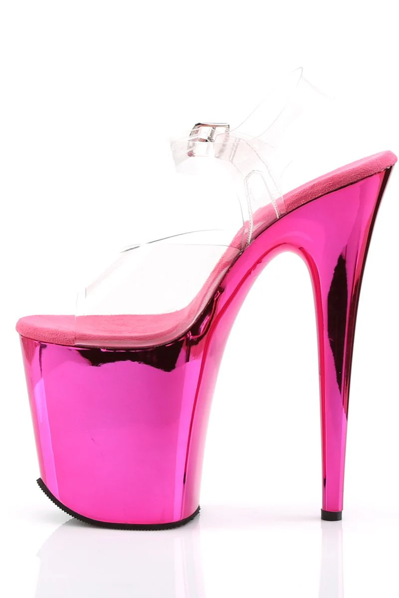 Pleaser USA Flamingo-808 8inch Stilettos - Hot Pink Chrome - Image 6