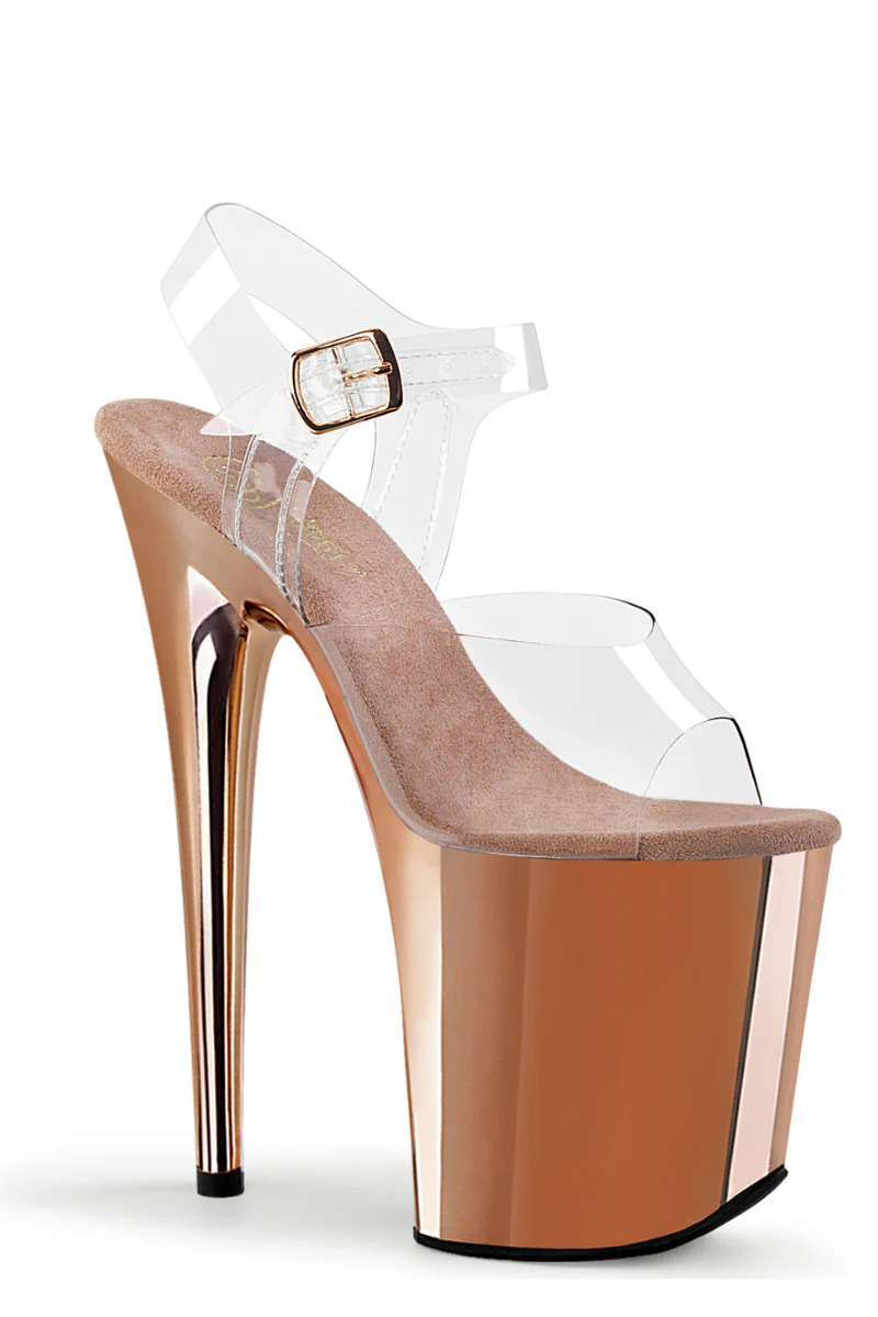 Pleaser USA Flamingo-808 8inch Stilettos - Rose Gold Chrome - Image 3