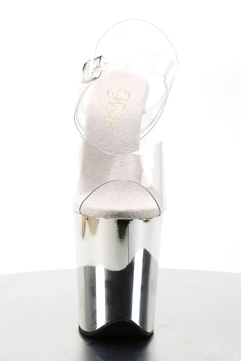 Pleaser USA Flamingo-808 8inch Stilettos - Silver Chrome - Image 4