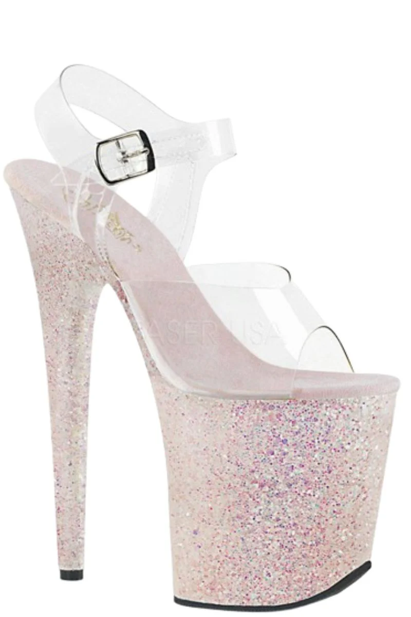 Pleaser USA Flamingo-808LG Holographic Glitter 8inch Stilettos - Opal - Image 3
