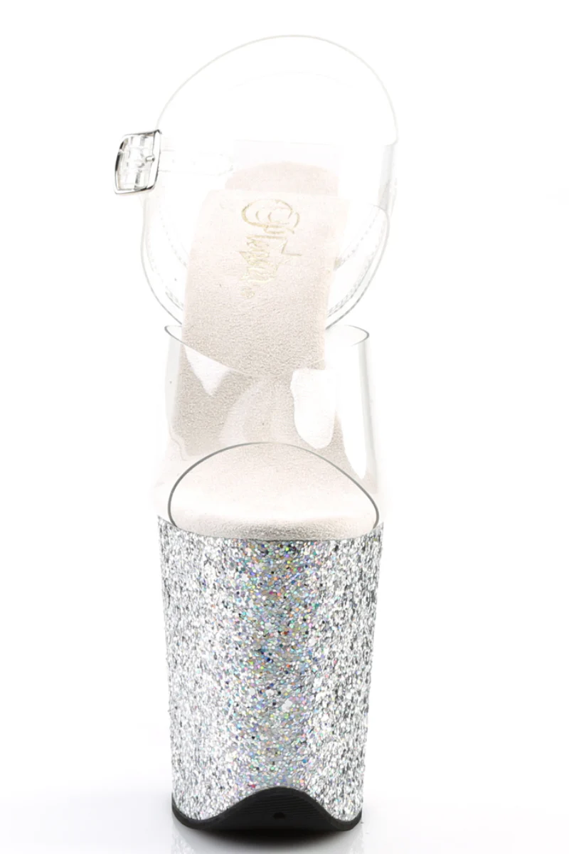 Pleaser USA Flamingo-808LG Holographic Glitter 8inch Stilettos - Silver - Image 4
