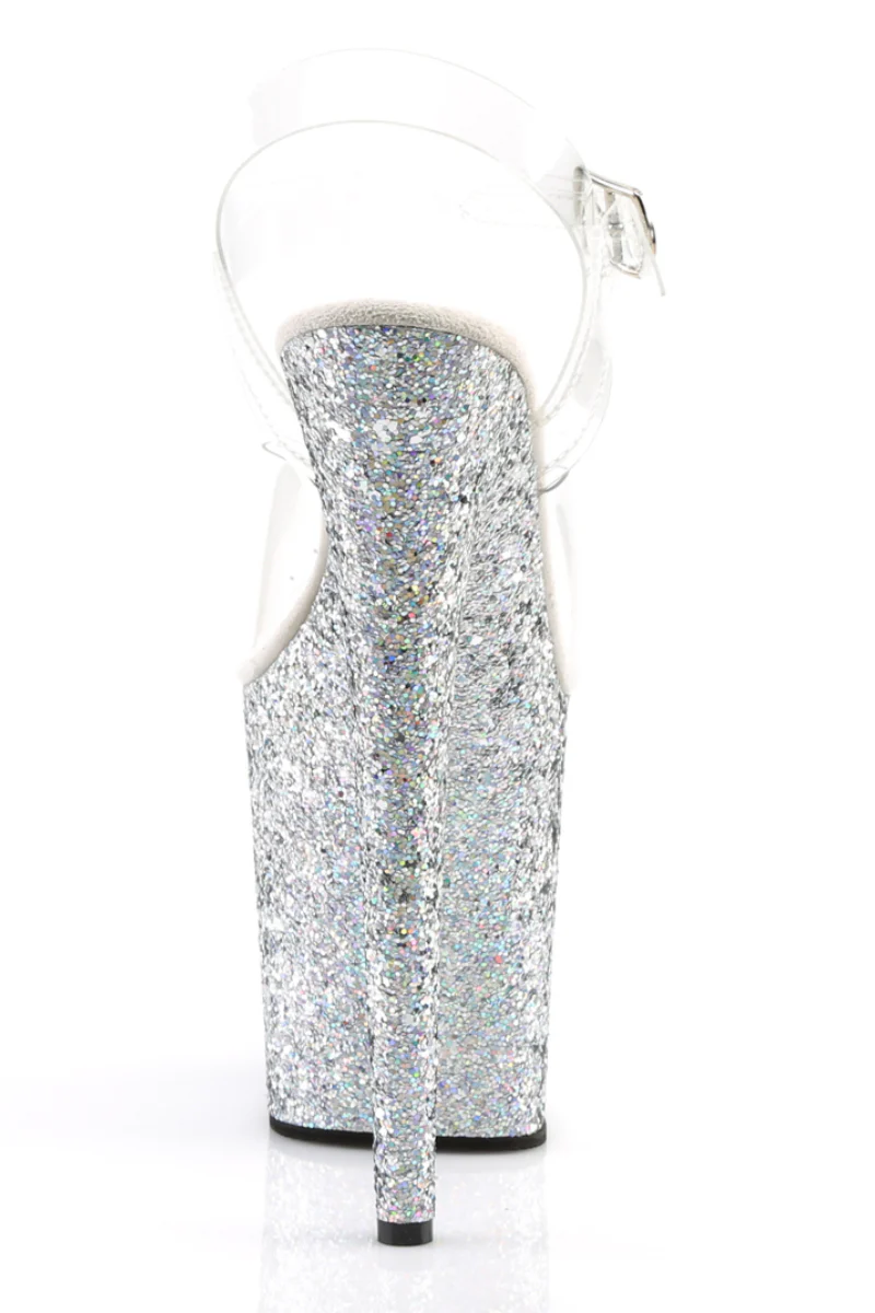 Pleaser USA Flamingo-808LG Holographic Glitter 8inch Stilettos - Silver - Image 5
