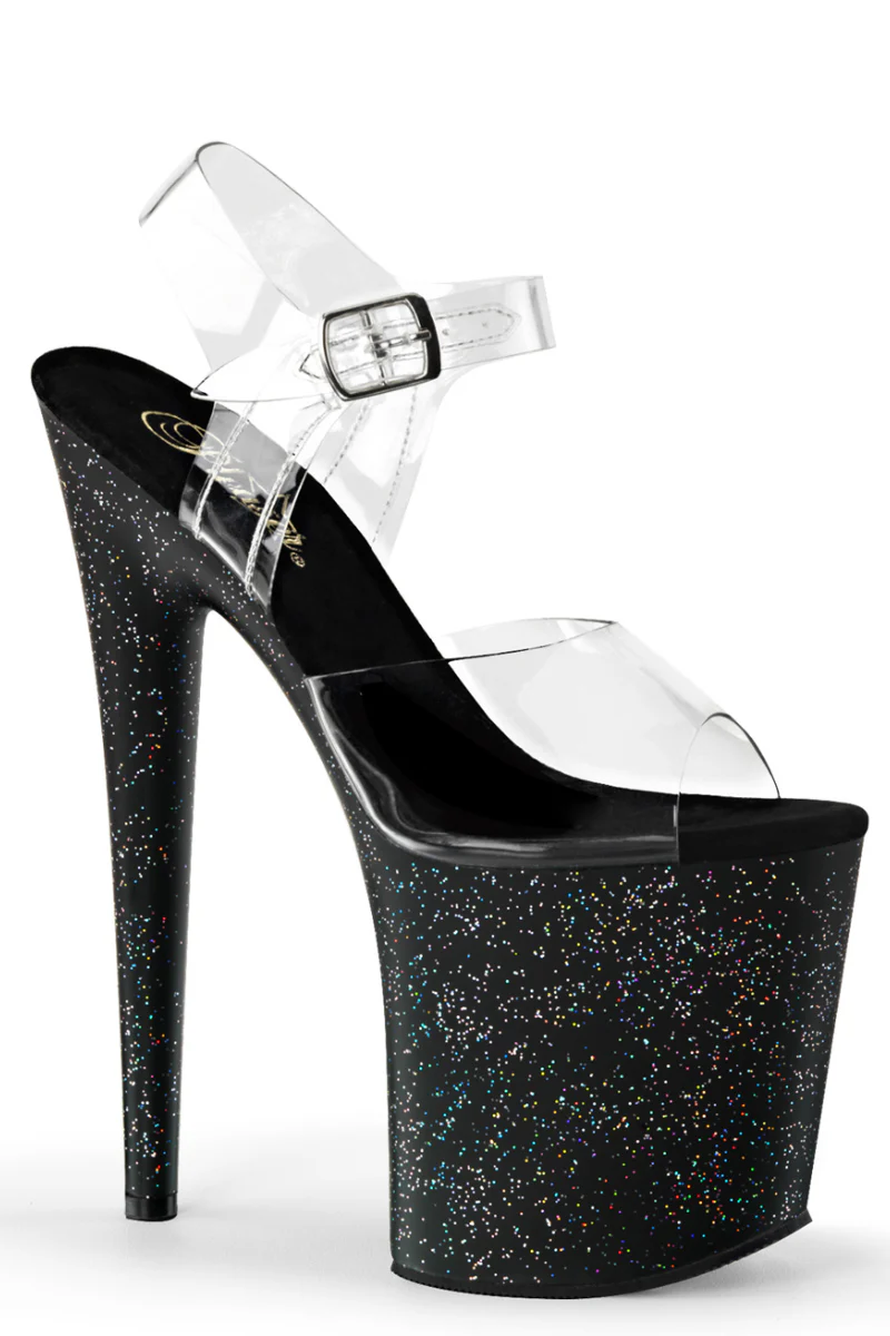 Pleaser USA Flamingo-808MG 8inch Stilettos - Black Iridescent Glitter