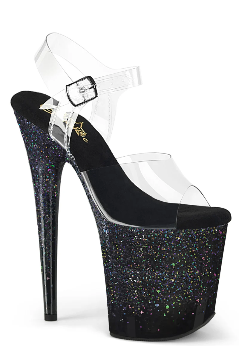 Pleaser USA Flamingo-808SS 8inch Stilettos - Black Glitter - Image 3