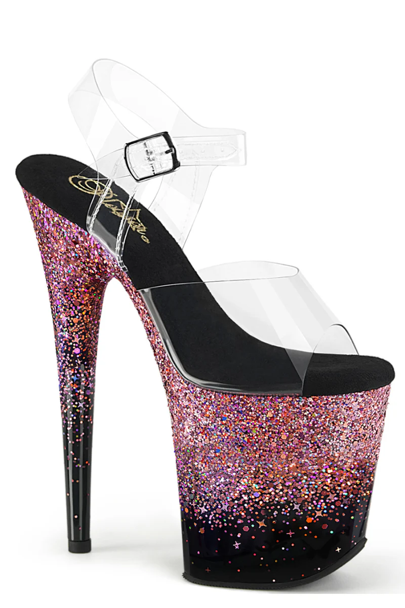 Pleaser USA Flamingo-808SS 8inch Stilettos - Black/Pink Glitter - Image 3