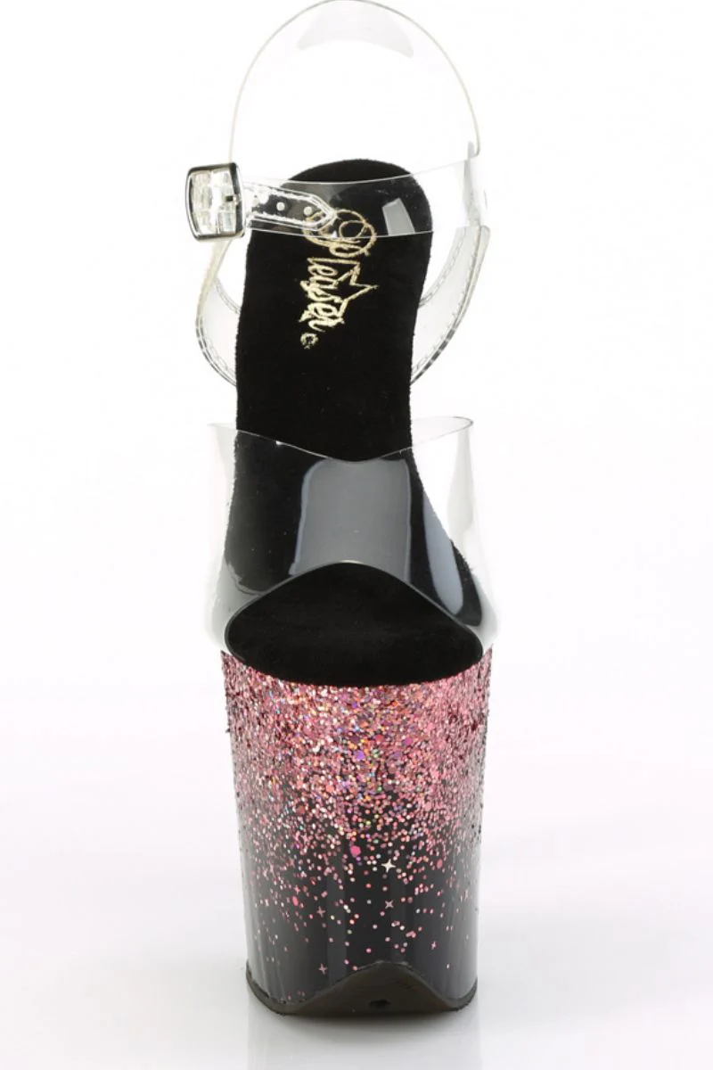 Pleaser USA Flamingo-808SS 8inch Stilettos - Black/Pink Glitter - Image 4
