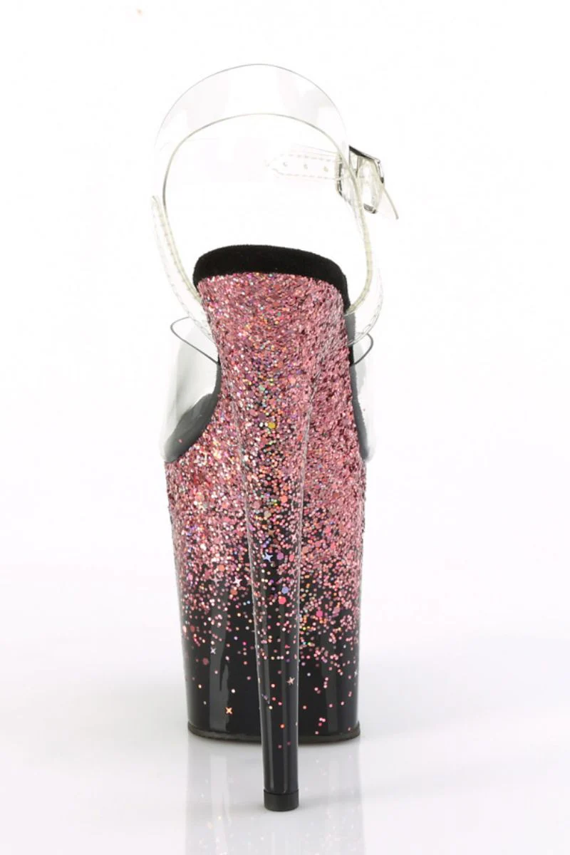 Pleaser USA Flamingo-808SS 8inch Stilettos - Black/Pink Glitter - Image 5