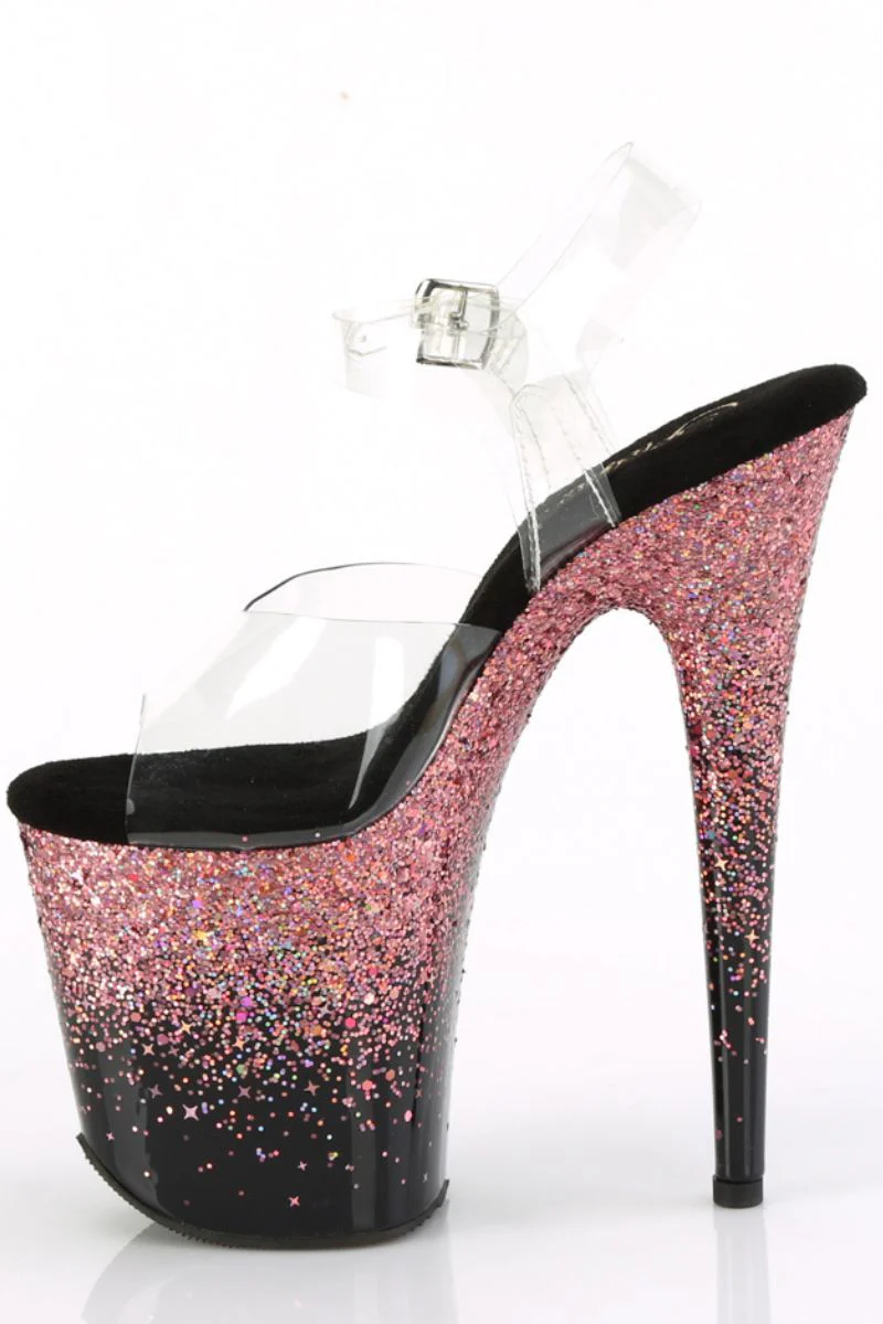 Pleaser USA Flamingo-808SS 8inch Stilettos - Black/Pink Glitter - Image 6