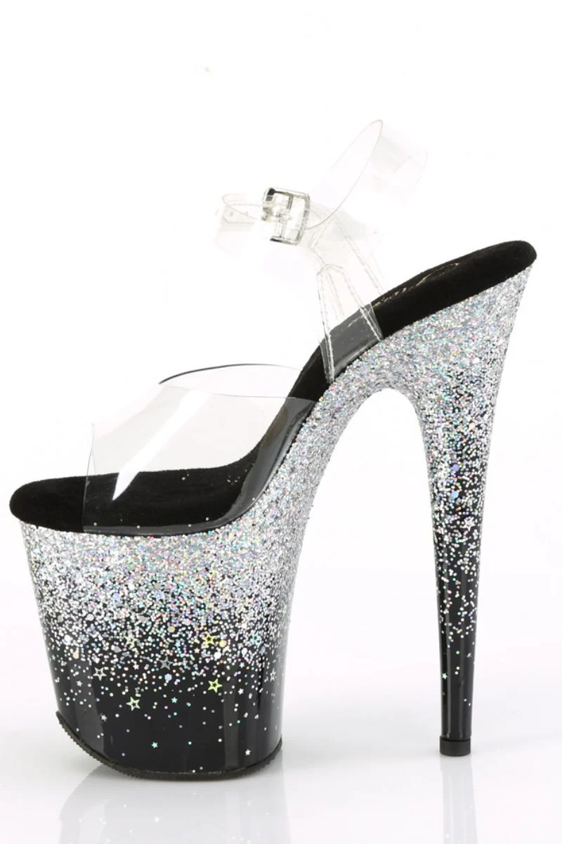 Pleaser USA Flamingo-808SS 8inch Stilettos - Black/Silver Glitter - Image 6