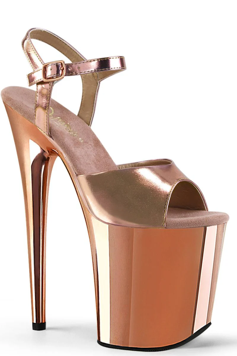 Pleaser USA Flamingo-809 8inch Stilettos - Metallic Rose Gold Chrome - Image 3
