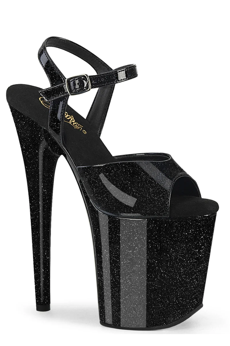 Pleaser USA Flamingo-809GP 8inch Stilettos - Black Glitter - Image 3