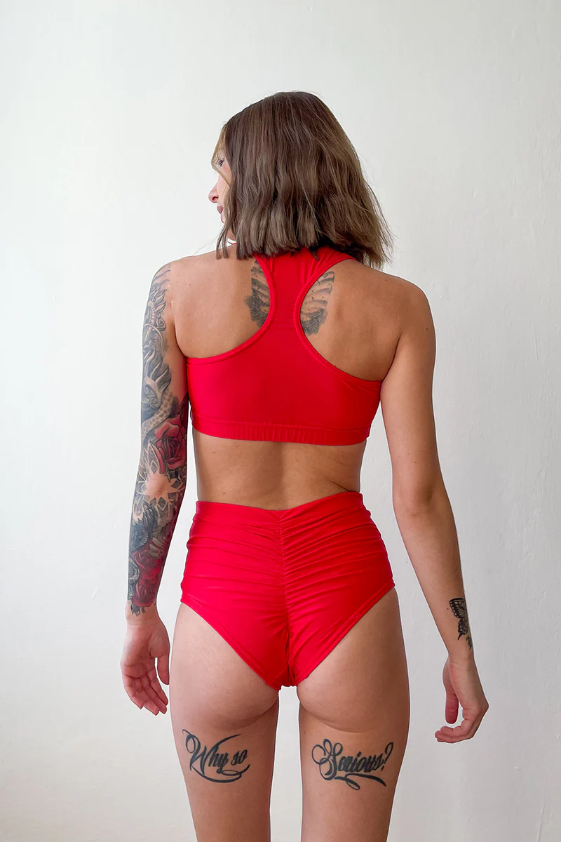 Pole Addict Scrunch Butt Basic High Waist Shorts - Red - Image 2
