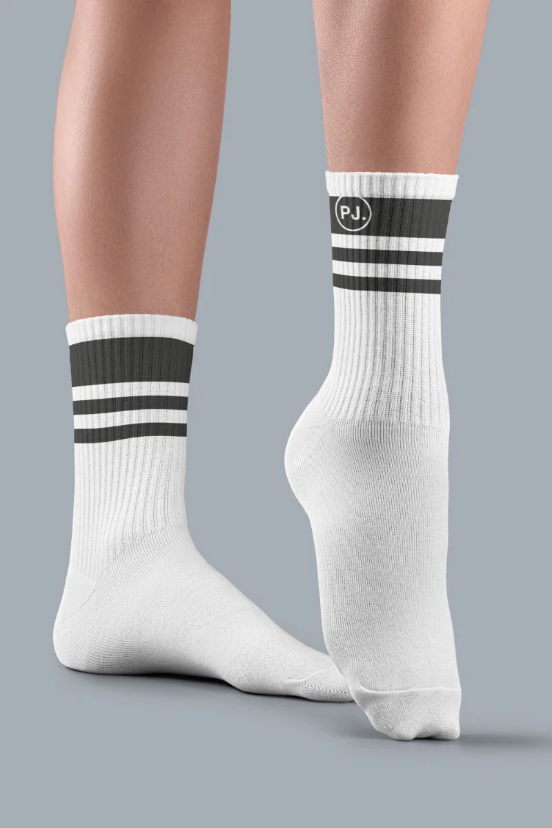 Pole Junkie Banded Socks - White / Black Stripes - Image 3