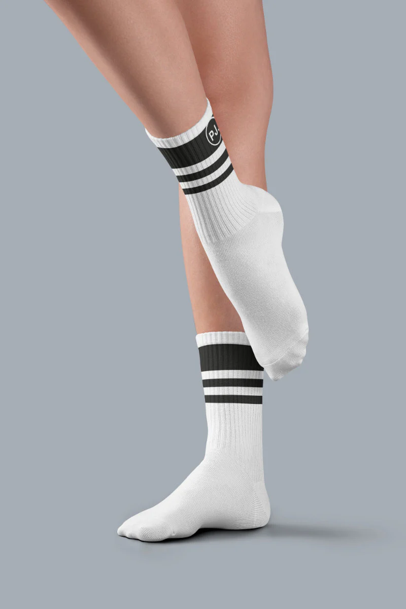 Pole Junkie Banded Socks - White / Black Stripes - Image 4