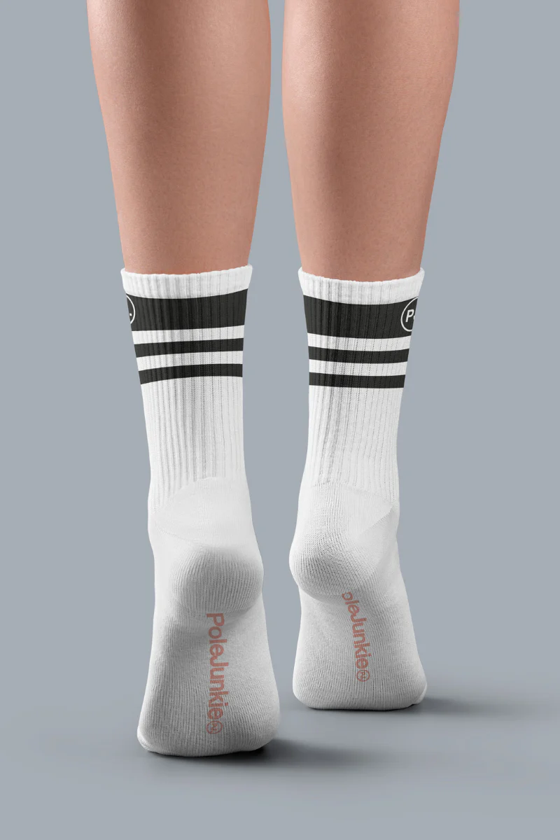 Pole Junkie Banded Socks - White / Black Stripes - Image 5