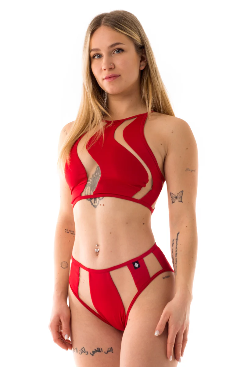 Poledancerka Rays High Leg Bottoms - Red - Image 3