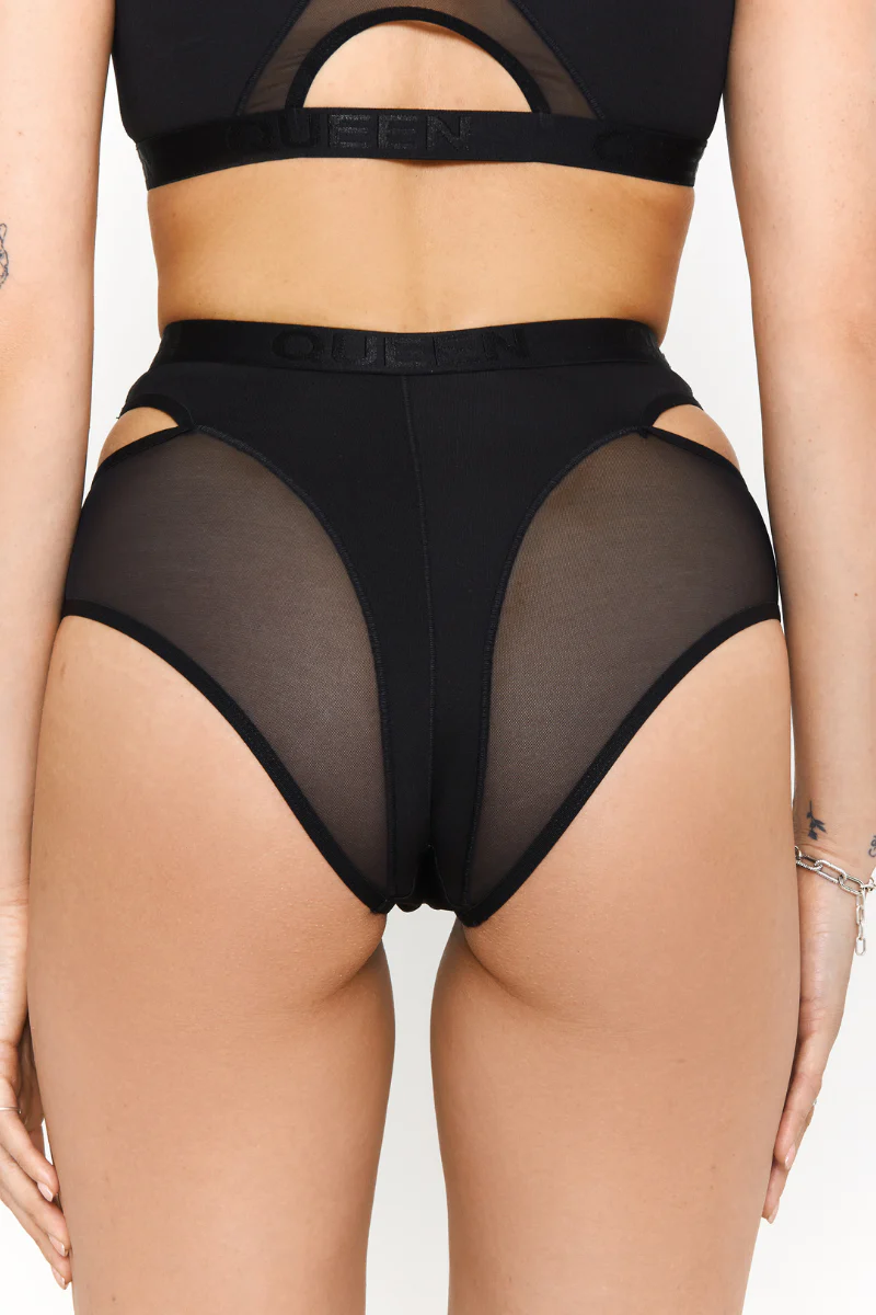 Queen Wear Candy High Waisted Shorts - Black Mesh - Image 2