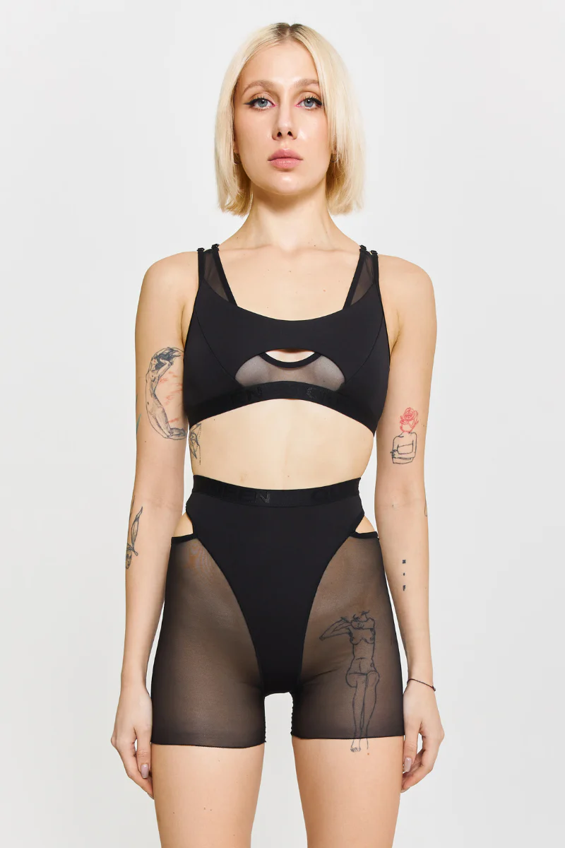 Queen Wear Candy Long Shorts - Black Mesh