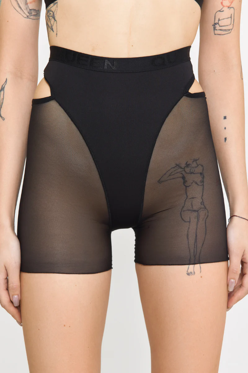Queen Wear Candy Long Shorts - Black Mesh - Image 5