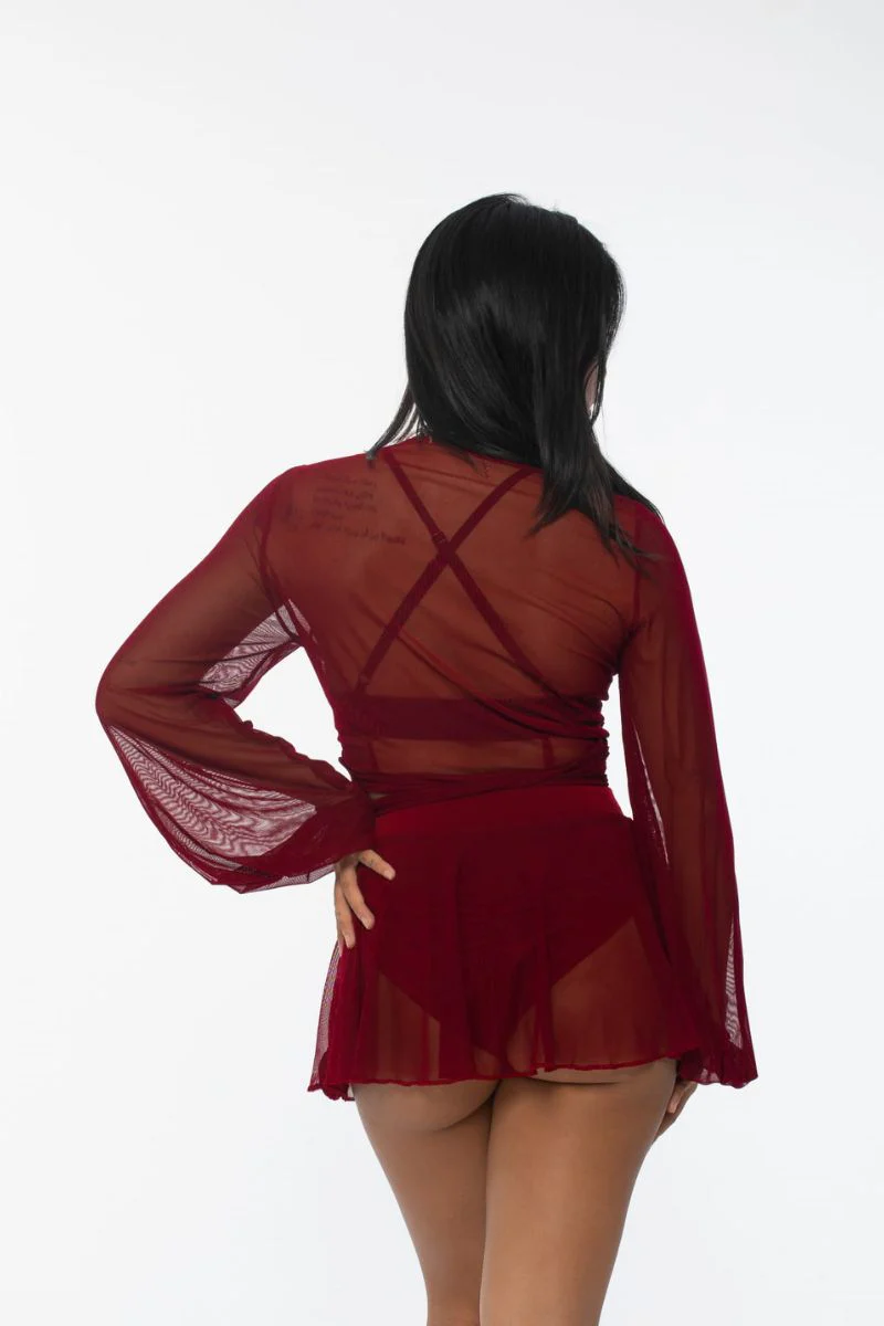 REV ACTIV Mesh Wrap Blouse - Wine - Image 2