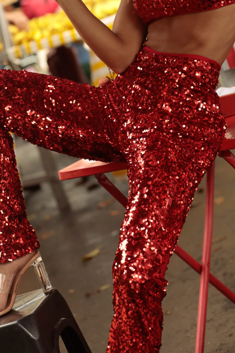 Rolling Bardot Pants - Red Sequins - Image 3