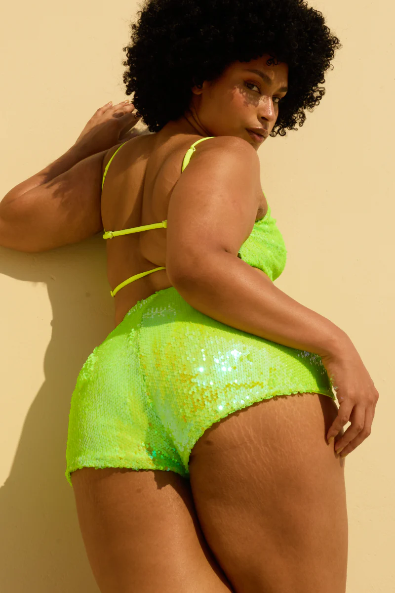 Rolling Bardot Shorts - Neon Yellow Sequins - Image 2