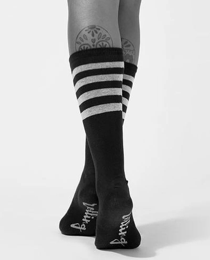 Rolling Calf High Socks - Black and White Striped - Image 4
