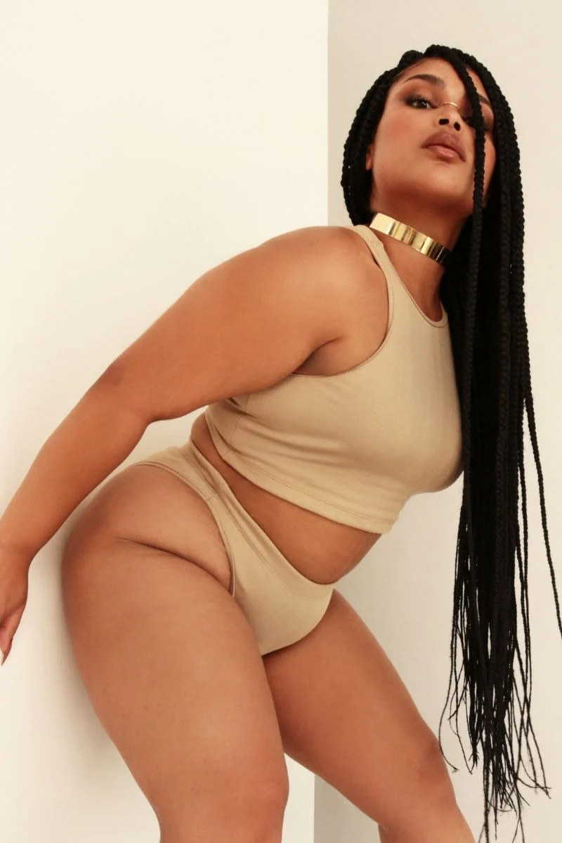 Rolling KI High Waisted Hot Pants - Ribbed Sand - Image 3