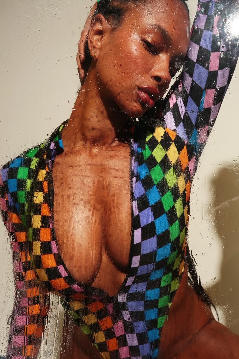 Rolling Lara Bodysuit - Black/Rainbow Grid - Image 3