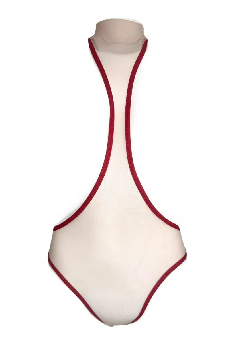 Rolling Peek-A-Boo Bodysuit - Beige/Cherry - Image 3